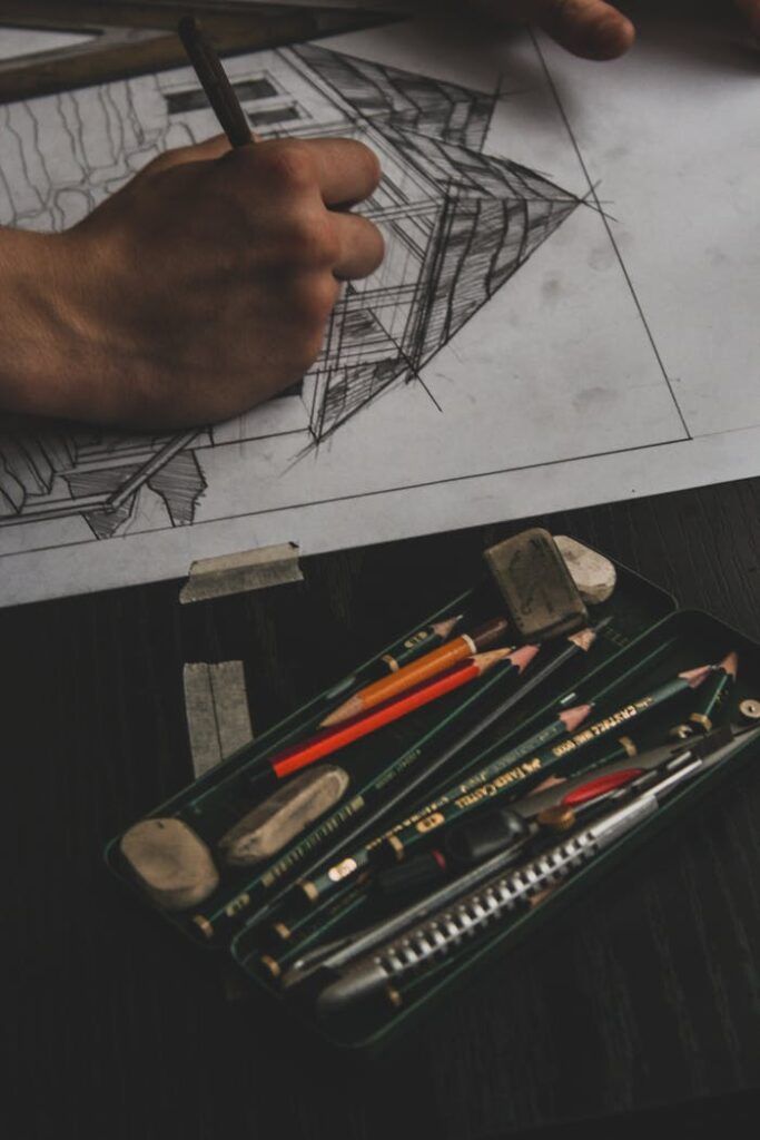 Close-up of an Architect Doing a Sketch